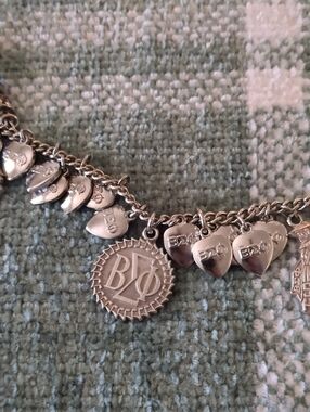 Vintage Beta Sigma Phi Sterling Charm Bracelet - Hearts From 1964 - 1982